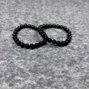 Black Beaded Stretch Bracelets - Set of 2